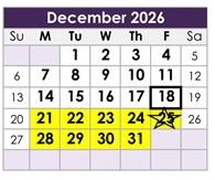 District School Academic Calendar for Granada High for December 2026