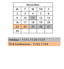 District School Academic Calendar for Almond Elementary for November 2026
