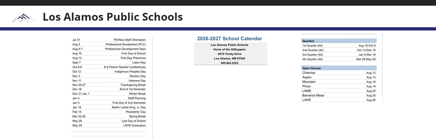District School Academic Calendar Key for Chamisa Elementary
