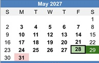 District School Academic Calendar for Chamisa Elementary for May 2027
