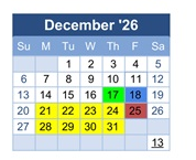 District School Academic Calendar for Peralta Elementary for December 2026