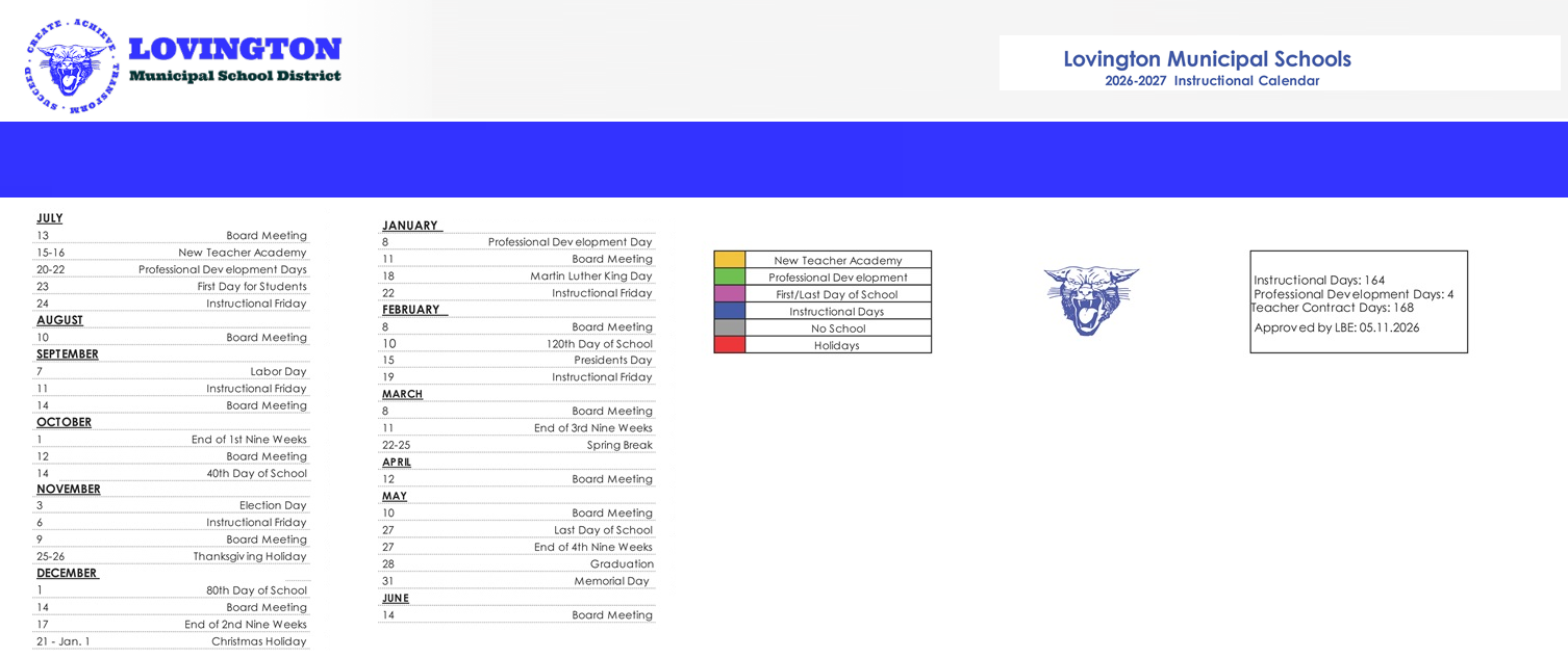 District School Academic Calendar Key for Lea Elementary
