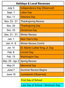 District School Academic Calendar Legend for Lange (dorothea) Elementary