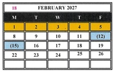 District School Academic Calendar for Helen Keller Elementary for February 2027