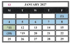 District School Academic Calendar for Helen Keller Elementary for January 2027