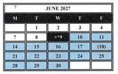 District School Academic Calendar for Helen Keller Elementary for June 2027