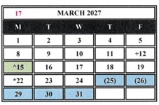 District School Academic Calendar for Helen Keller Elementary for March 2027