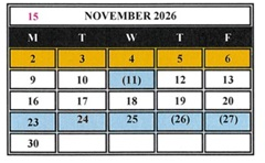 District School Academic Calendar for Helen Keller Elementary for November 2026