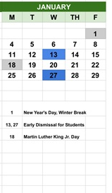 District School Academic Calendar for Edna Libby Elementary School for January 2027
