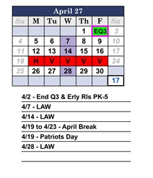 District School Academic Calendar for Weld Elementary School for April 2027