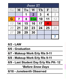 District School Academic Calendar for Weld Elementary School for June 2027