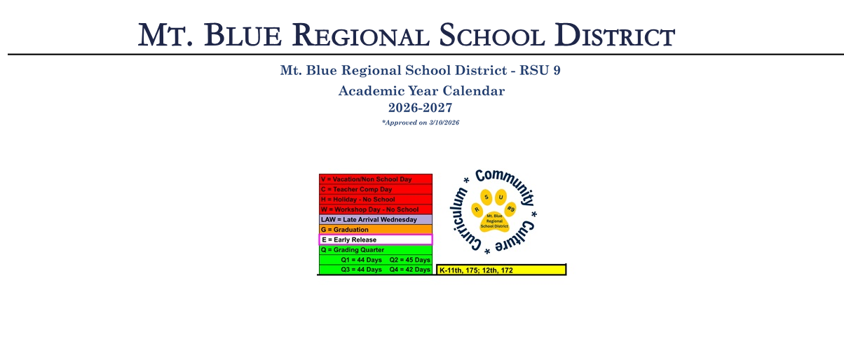 District School Academic Calendar Key for Weld Elementary School
