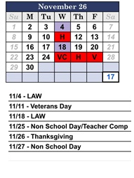 District School Academic Calendar for Weld Elementary School for November 2026