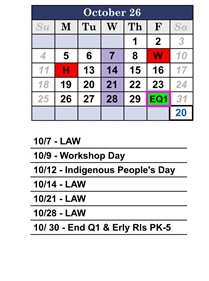 District School Academic Calendar for Weld Elementary School for October 2026