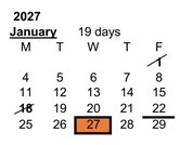 District School Academic Calendar for North Elementary School for January 2027
