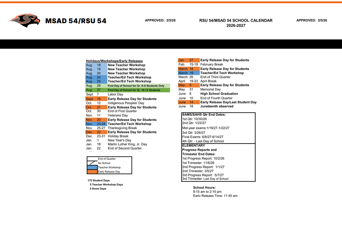 District School Academic Calendar Key for North Elementary School