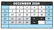 District School Academic Calendar for Jack G. Desmond Middle for December 2026