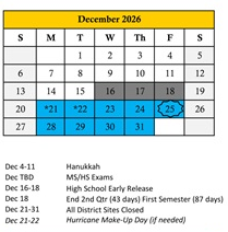 District School Academic Calendar for Orange Ridge-bullock Elementary for December 2026