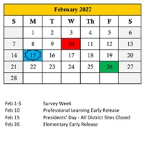 District School Academic Calendar for Orange Ridge-bullock Elementary for February 2027