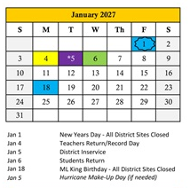 District School Academic Calendar for Orange Ridge-bullock Elementary for January 2027