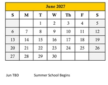 District School Academic Calendar for Orange Ridge-bullock Elementary for June 2027