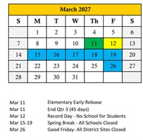 District School Academic Calendar for Orange Ridge-bullock Elementary for March 2027
