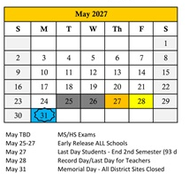 District School Academic Calendar for Orange Ridge-bullock Elementary for May 2027