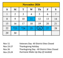 District School Academic Calendar for Orange Ridge-bullock Elementary for November 2026