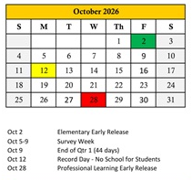 District School Academic Calendar for Orange Ridge-bullock Elementary for October 2026