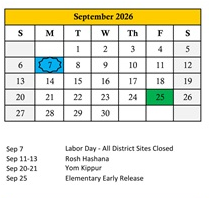 District School Academic Calendar for Orange Ridge-bullock Elementary for September 2026