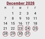 District School Academic Calendar for Manchester Developmental Pre-school for December 2026