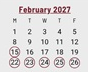 District School Academic Calendar for Manchester Developmental Pre-school for February 2027