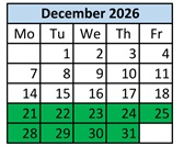 District School Academic Calendar for Blackshere Elementary School for December 2026