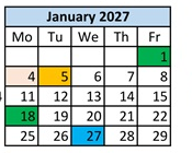 District School Academic Calendar for Blackshere Elementary School for January 2027