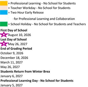 District School Academic Calendar Legend for Blackshere Elementary School