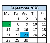 District School Academic Calendar for Blackshere Elementary School for September 2026