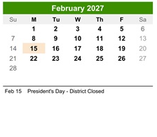District School Academic Calendar for Kennedy Elementary School for February 2027