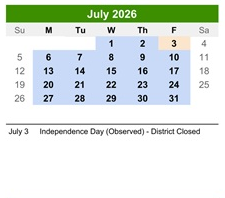 District School Academic Calendar for Kennedy Elementary School for July 2026
