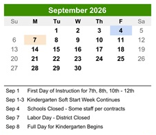 District School Academic Calendar for Kennedy Elementary School for September 2026