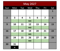 District School Academic Calendar for Evans Ranch Elementary for May 2027
