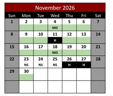 District School Academic Calendar for Evans Ranch Elementary for November 2026