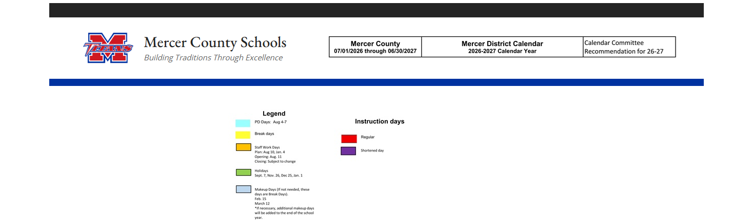 District School Academic Calendar Key for Bluefield Intermediate
