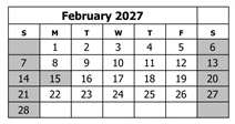 District School Academic Calendar for Pear Park Elementary School for February 2027