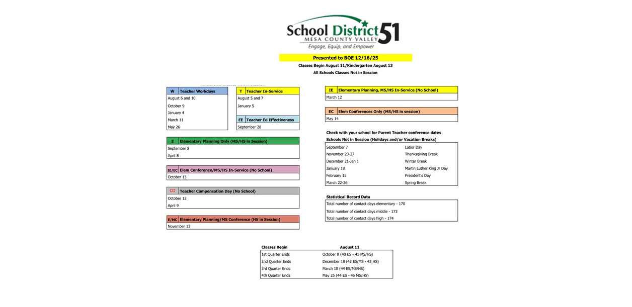 District School Academic Calendar Key for Pear Park Elementary School
