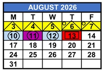 District School Academic Calendar for M. A. Milam K-8 Center for August 2026