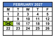 District School Academic Calendar for M. A. Milam K-8 Center for February 2027