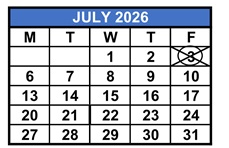 District School Academic Calendar for M. A. Milam K-8 Center for July 2026