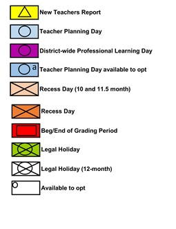 District School Academic Calendar Legend for M. A. Milam K-8 Center