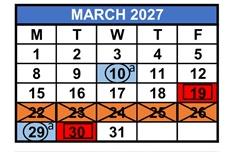 District School Academic Calendar for M. A. Milam K-8 Center for March 2027