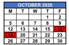 District School Academic Calendar for M. A. Milam K-8 Center for October 2026